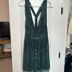 Lulus Deep V Mini Green Gold Dress